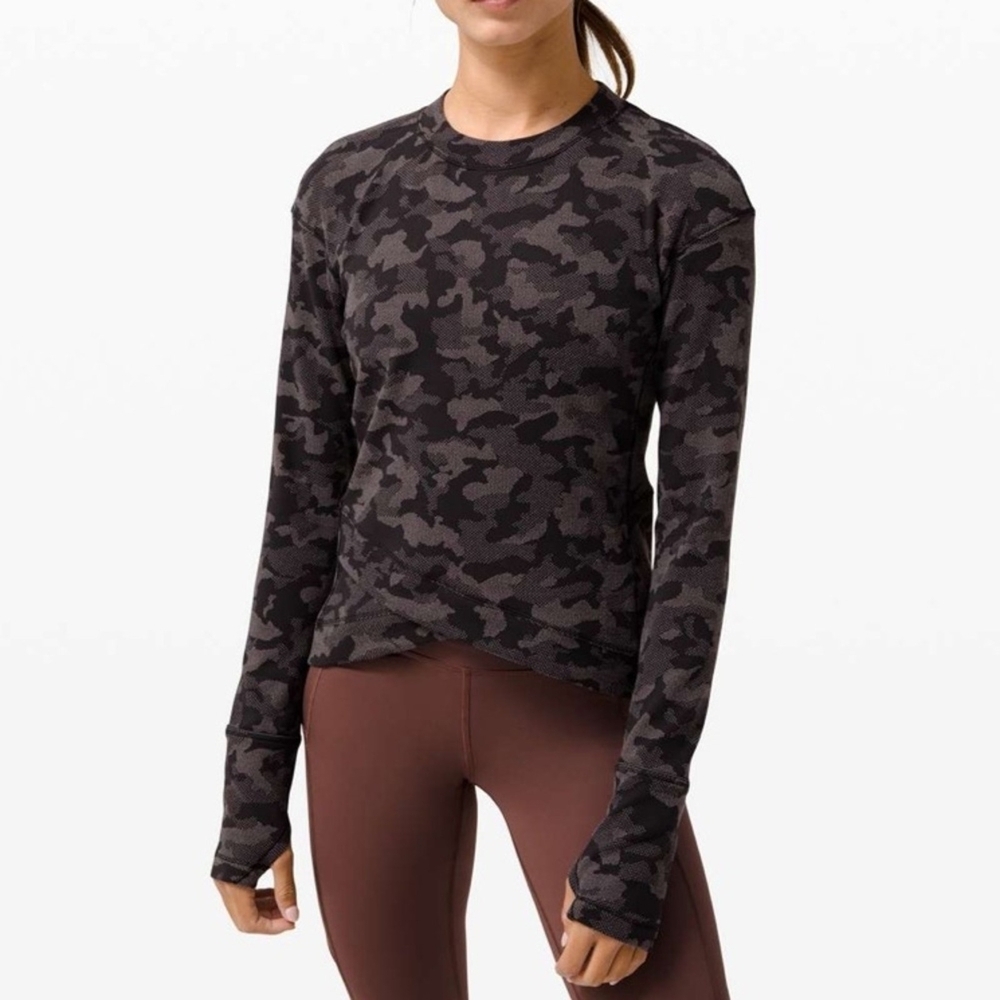 Lululemon Close to Crossing Long Sleeve *Rulu Sz 4 Camo Jacquard Black Lunar